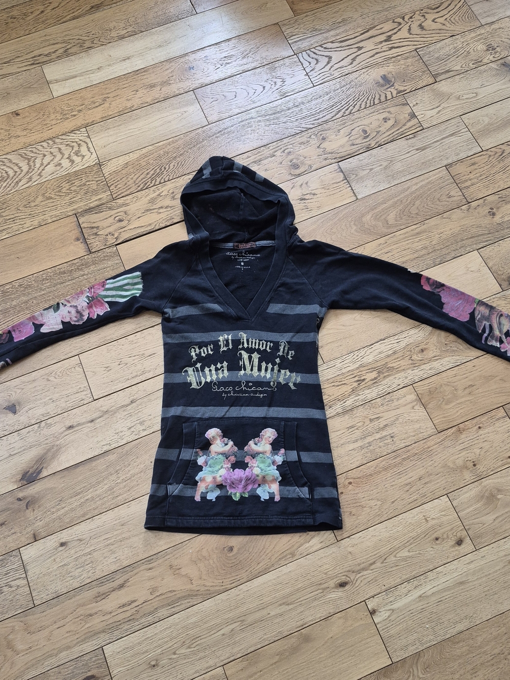 Paco Chicano Christian Audigier Y2K Hoodie Womens S Cherub Angel Rose USA